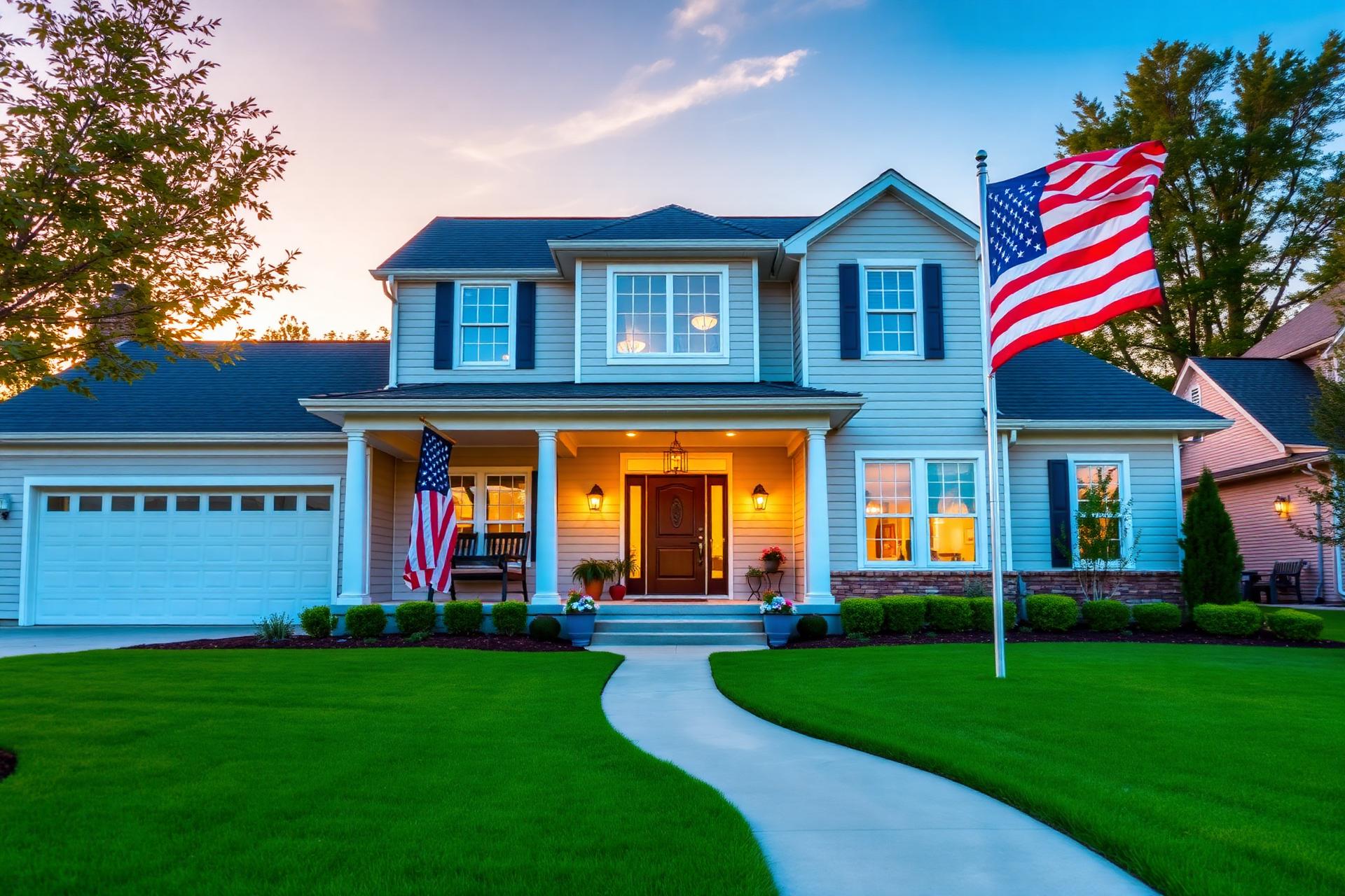 American home with flag